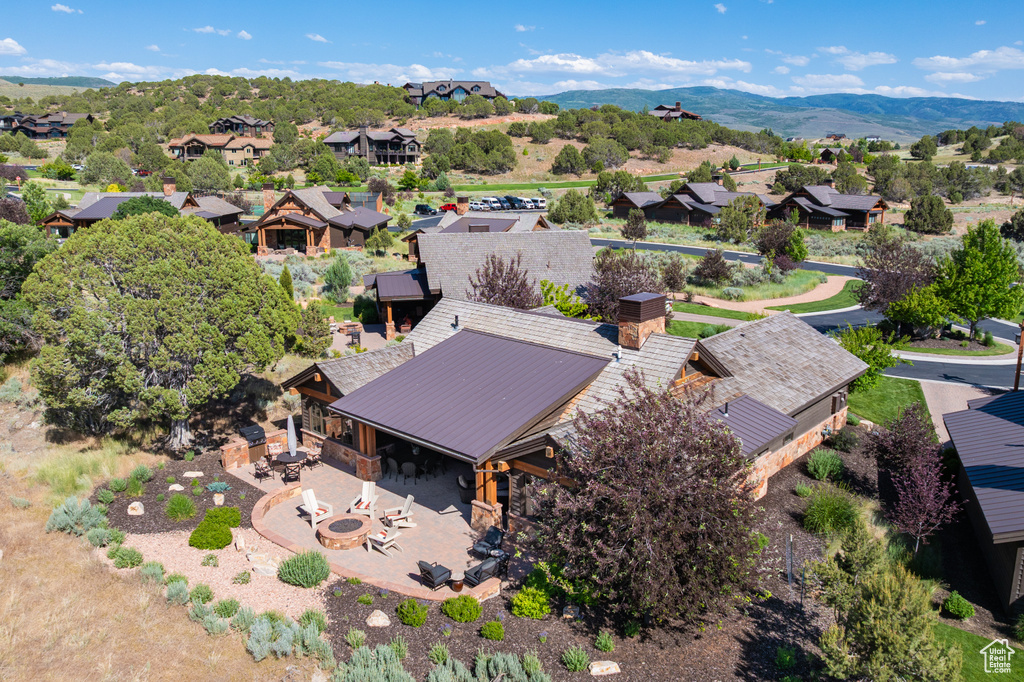 Aerial perspective of suburban area with mountains