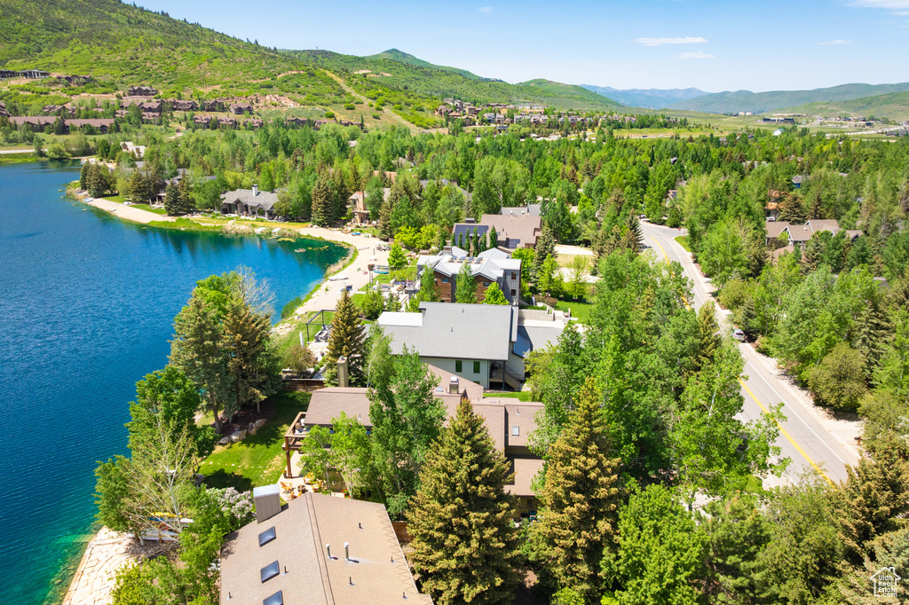 Aerial view of residential area with a water and mountain view