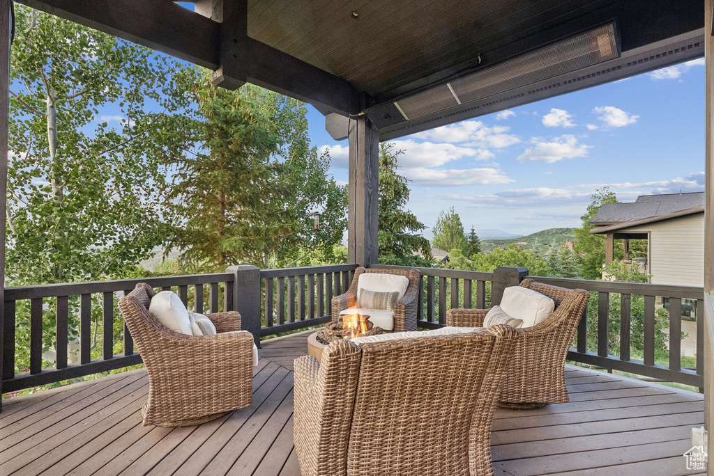 Deck featuring a mountain view