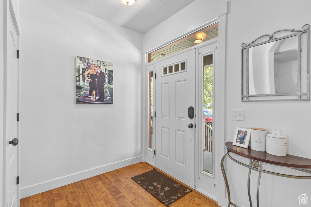 Entrance foyer with baseboards and hardwood / wood-style flooring