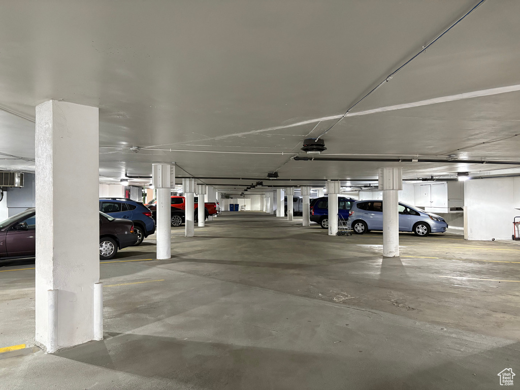 Parking deck featuring a garage door opener