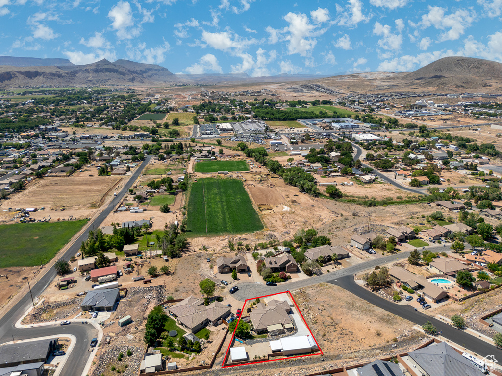 View of property location with property boundaries highlighted and a mountainous background