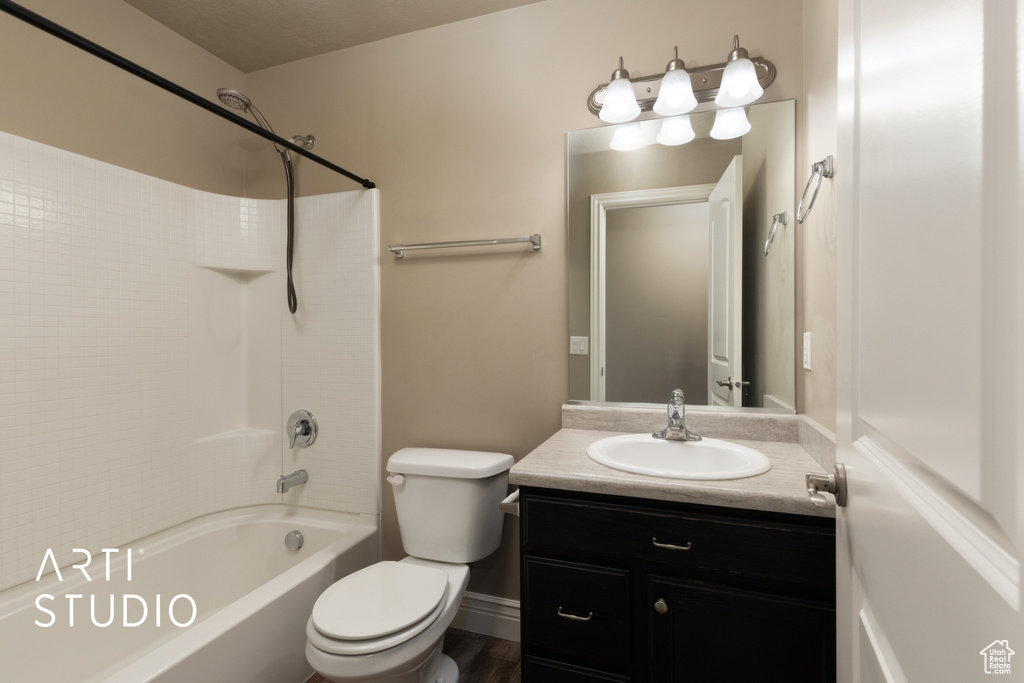 Full bathroom with vanity and shower / washtub combination