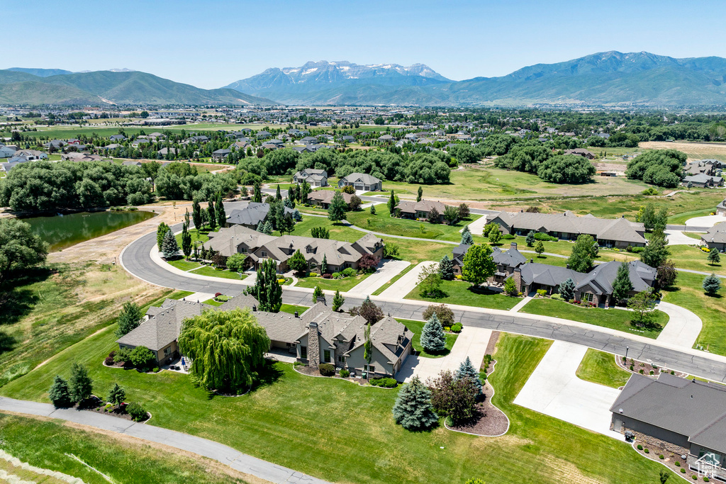Aerial perspective of suburban area featuring mountains