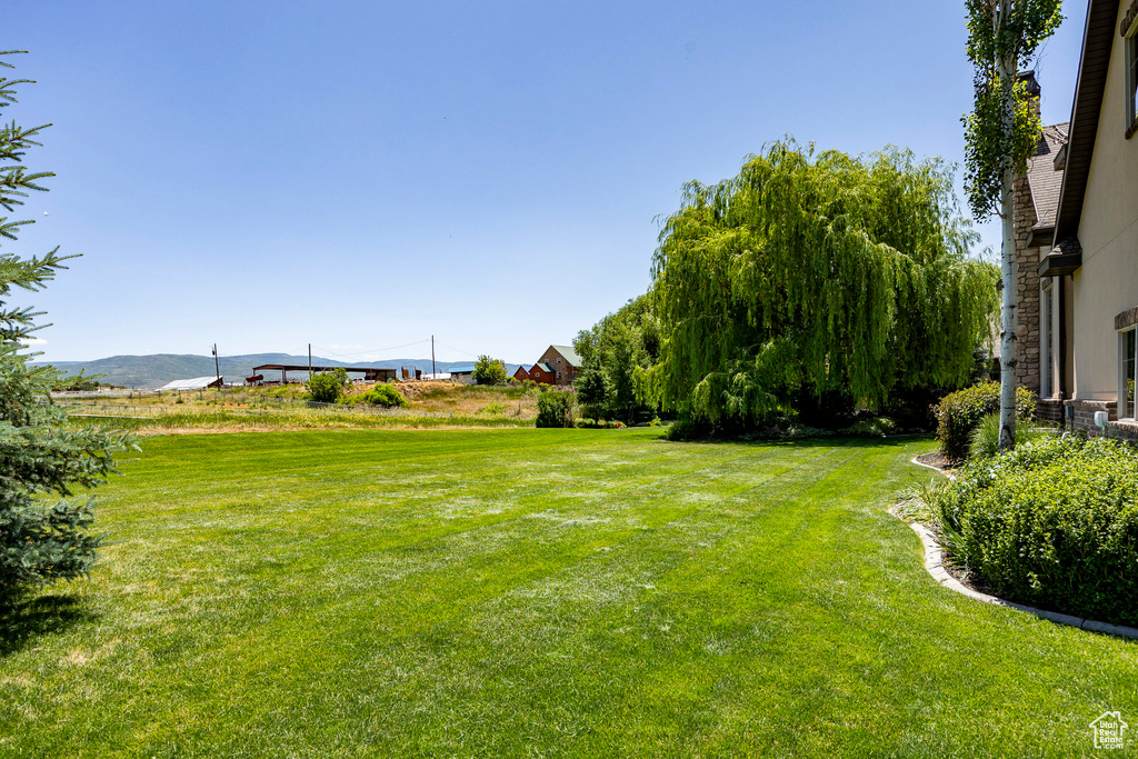 View of yard with a mountain view