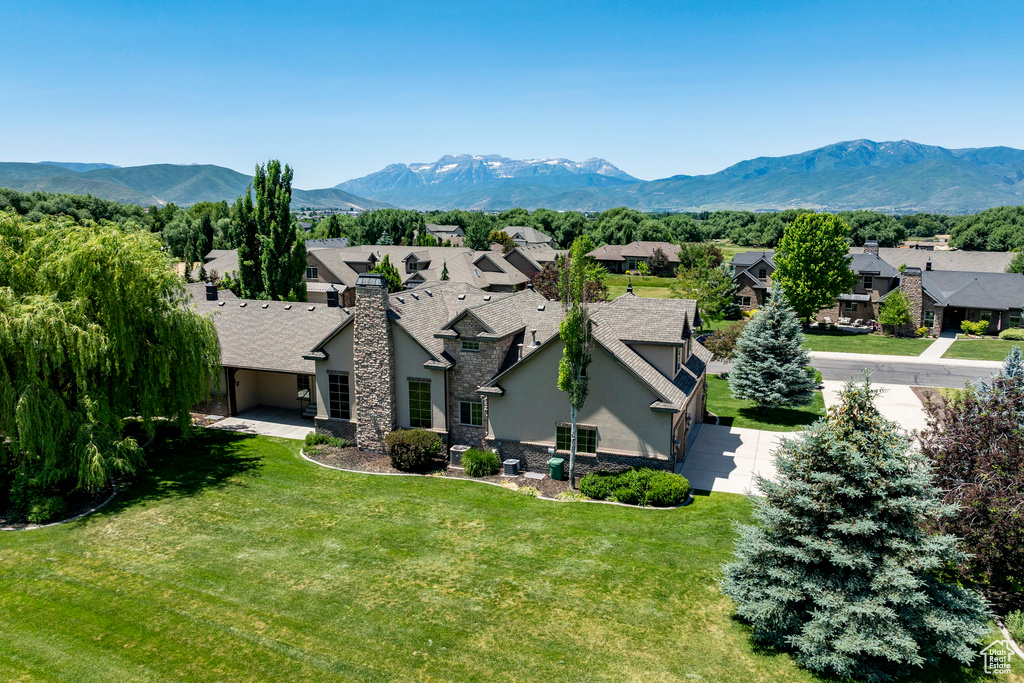 View of mountain background with nearby suburban area