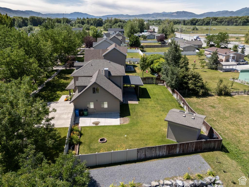 View from above of property with mountains