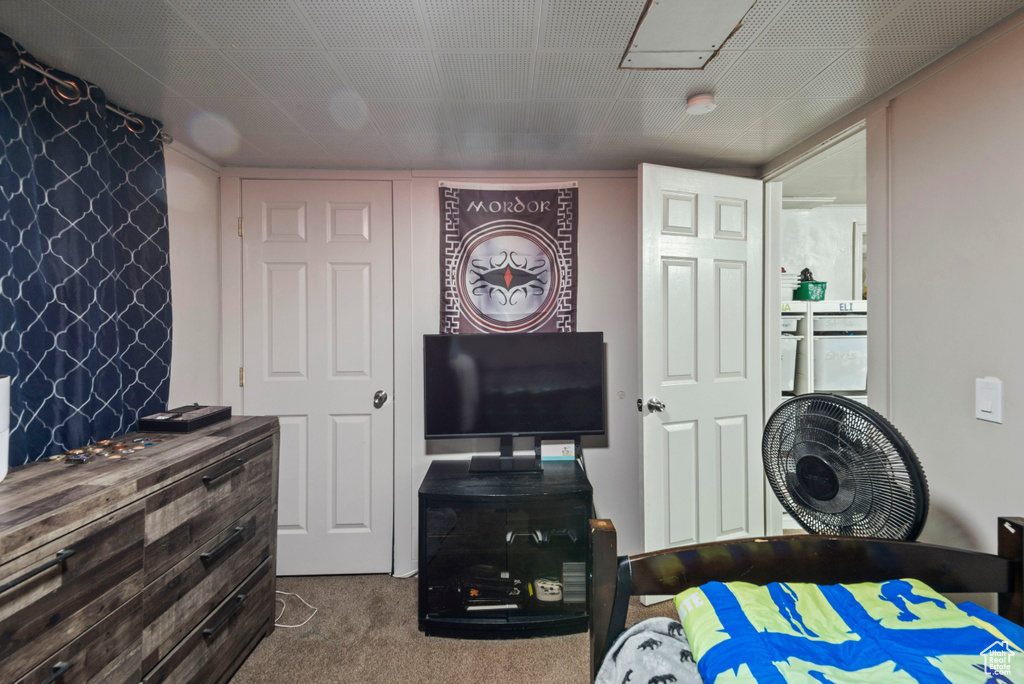 Bedroom featuring carpet