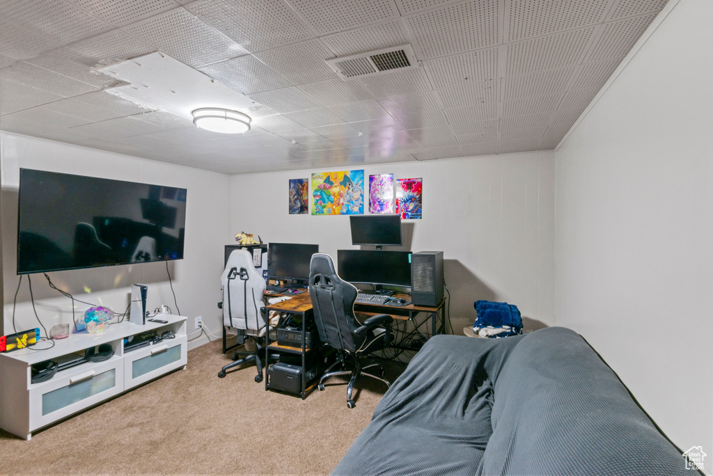 View of carpeted home office