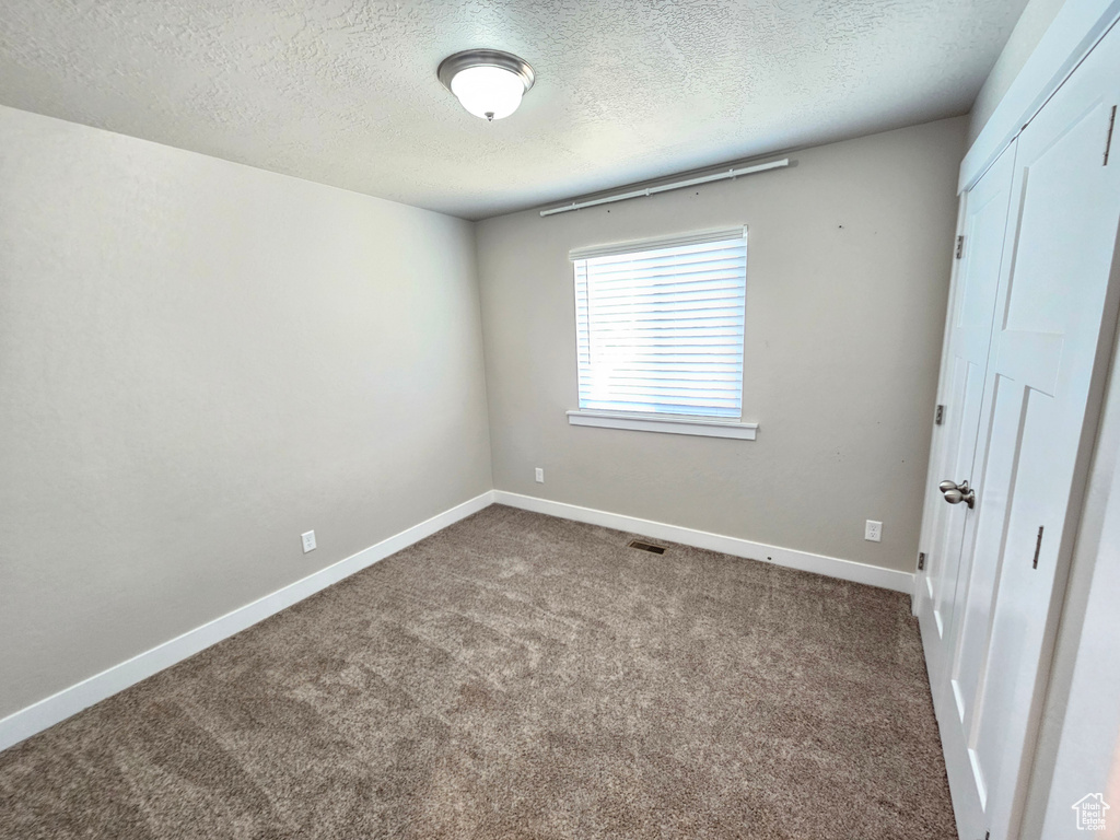 Unfurnished room with carpet flooring and a textured ceiling