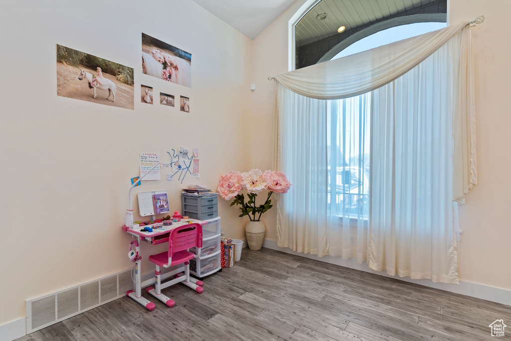 Playroom with wood finished floors