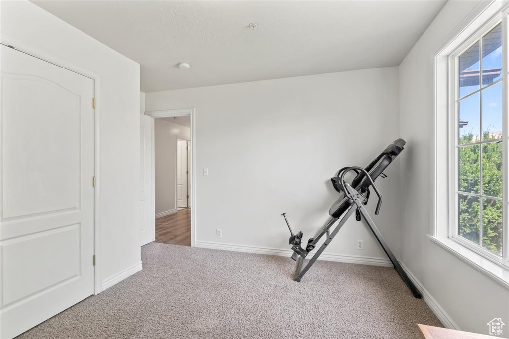 Exercise room featuring carpet flooring and plenty of natural light