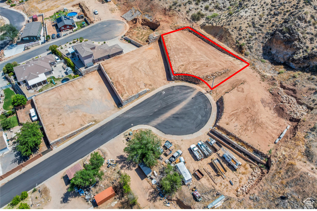 Aerial view of property's location featuring property boundaries highlighted