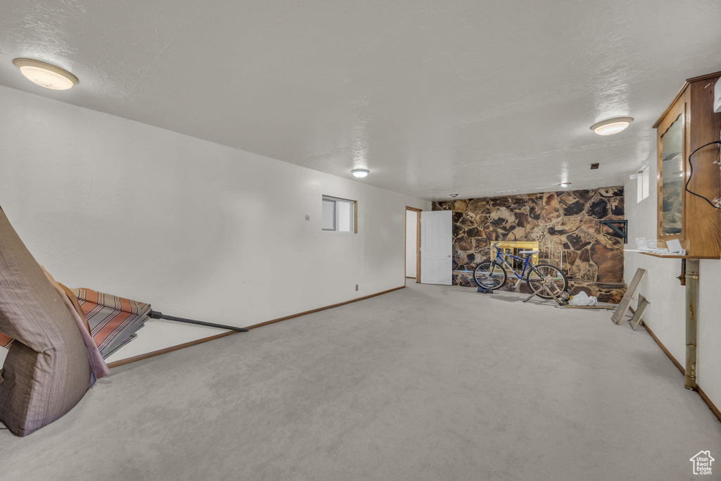 Finished basement featuring carpet flooring