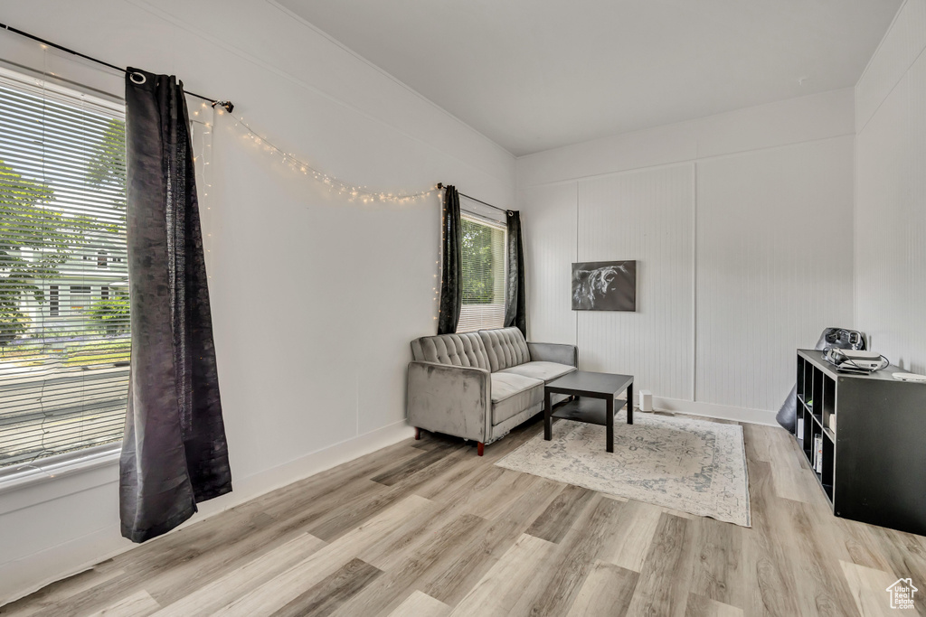 Living area featuring light wood-style floors