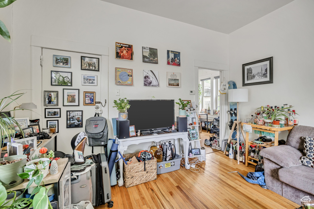 Home office featuring wood finished floors