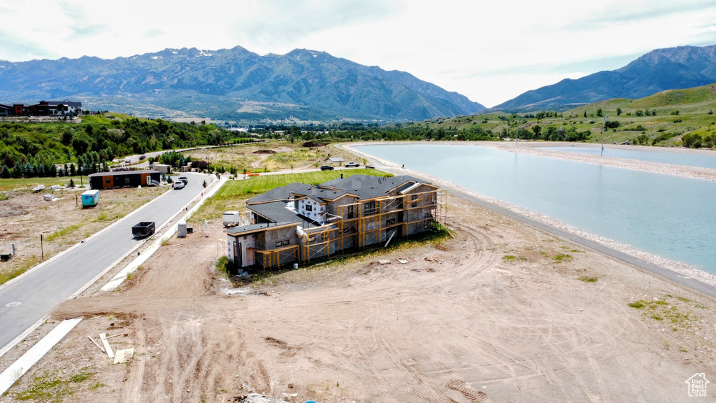 Drone / aerial view of a water and mountain view