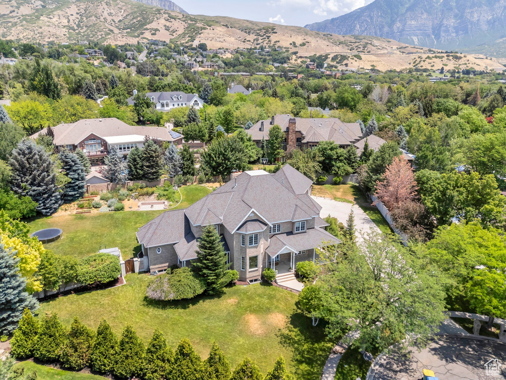 Drone / aerial view of a mountain backdrop