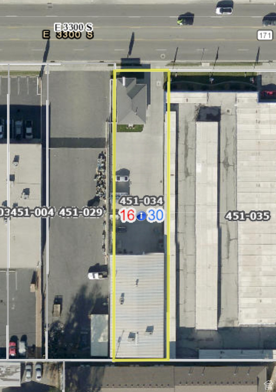 Aerial map of property and surrounding area with property parcel outlined