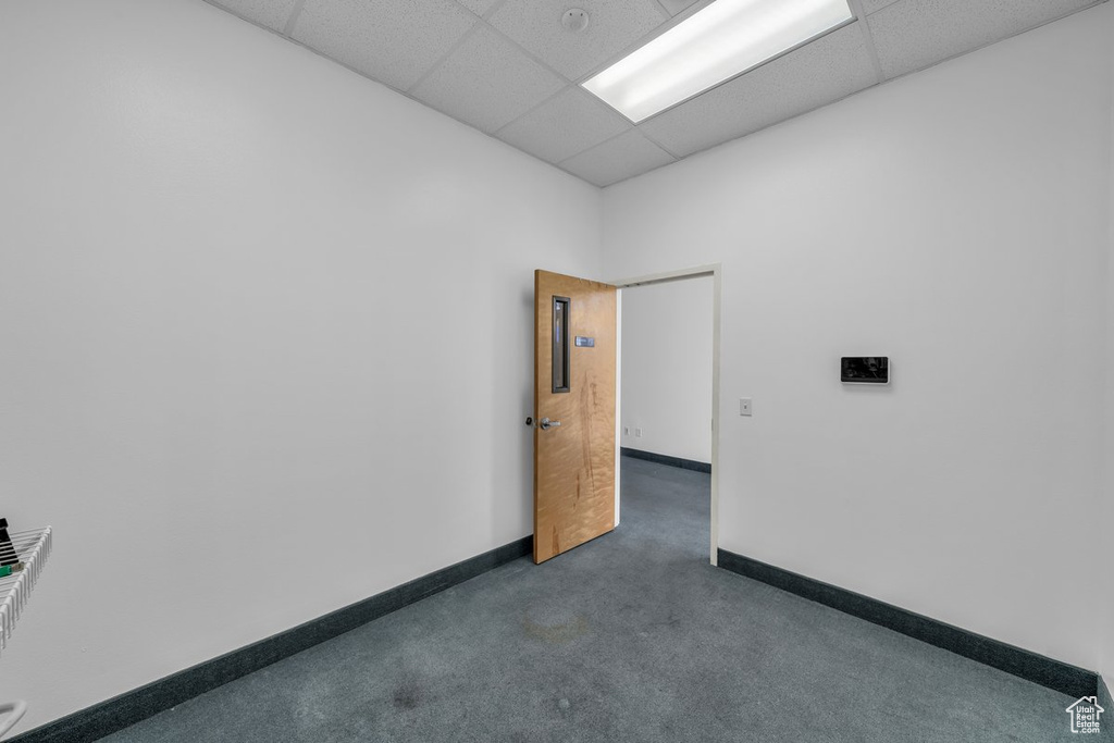 Spare room with carpet flooring and a paneled ceiling