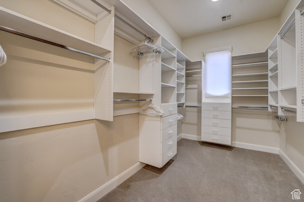 Spacious closet with carpet
