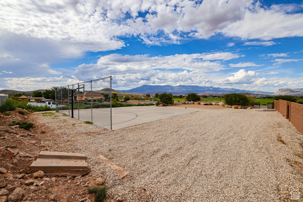 View of sport court featuring community basketball court and a mountain view