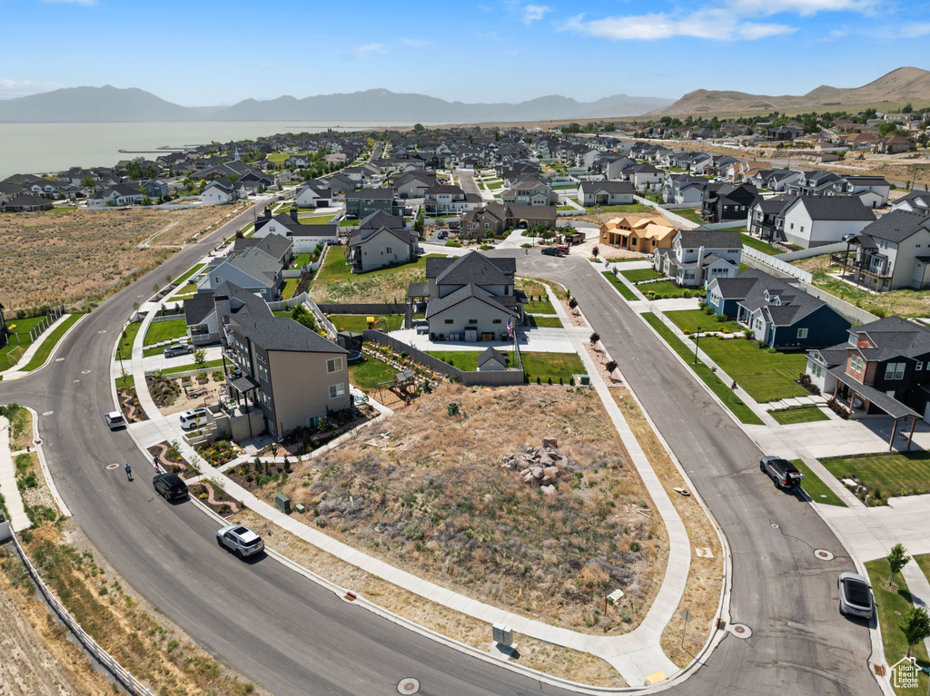 Aerial perspective of suburban area featuring mountains