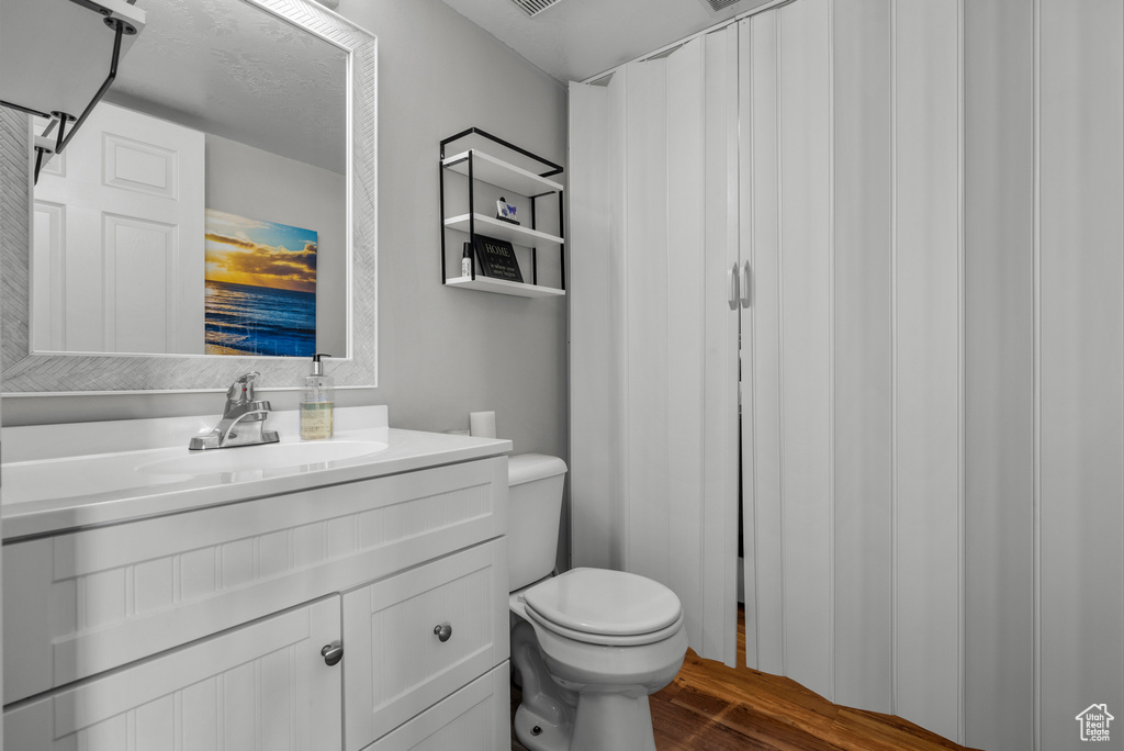 Bathroom featuring vanity and wood finished floors
