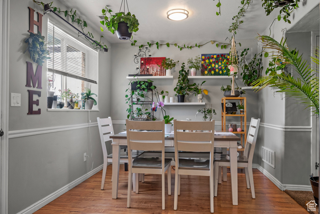 Dining area featuring wood finished floors