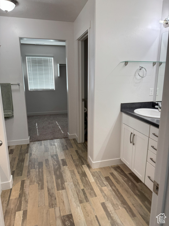 Bathroom with vanity and wood finished floors