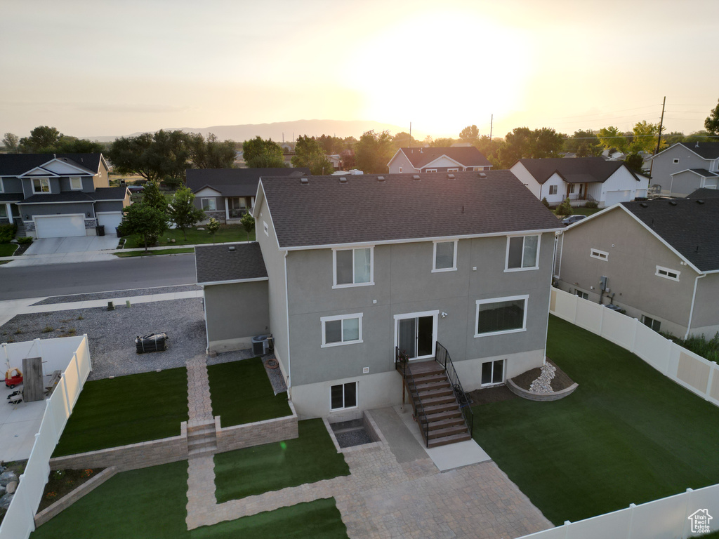Aerial view at dusk of a residential view