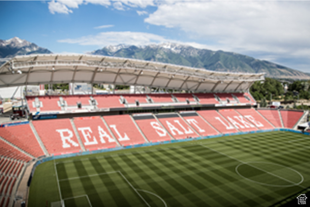 Exterior space featuring a mountain view