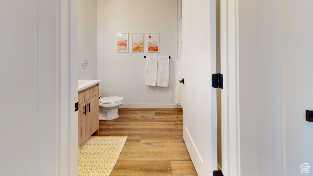Bathroom with vanity and wood finished floors
