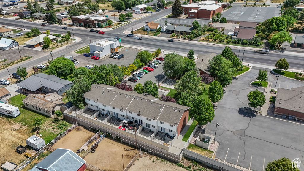 Aerial perspective of suburban area