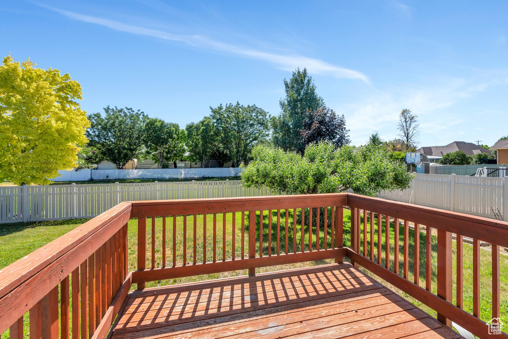 Deck with a fenced backyard