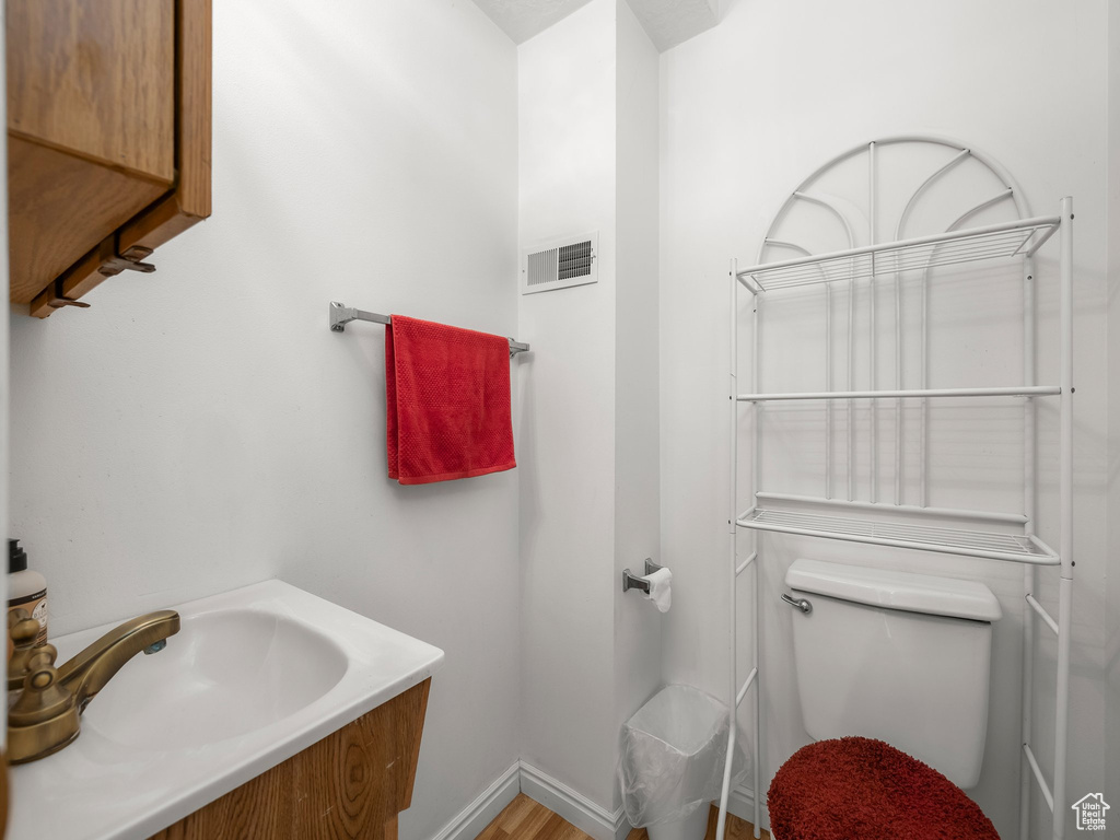 Bathroom featuring vanity and wood finished floors