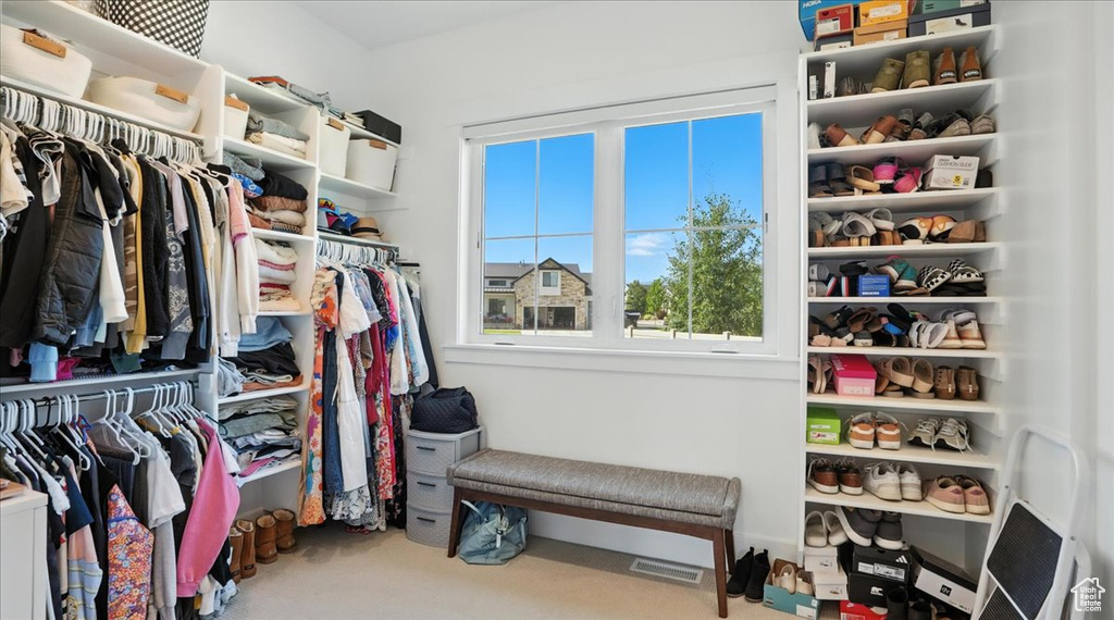 Spacious closet with carpet floors