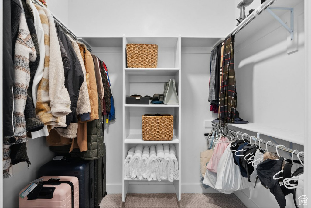 Walk in closet featuring carpet floors