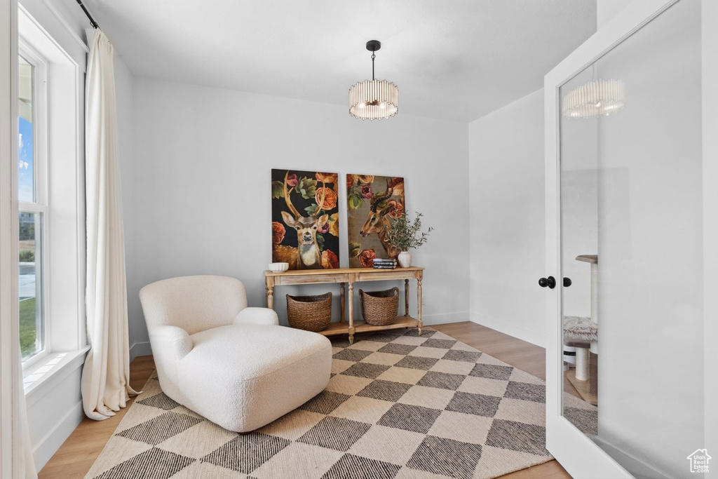 Living area with wood finished floors