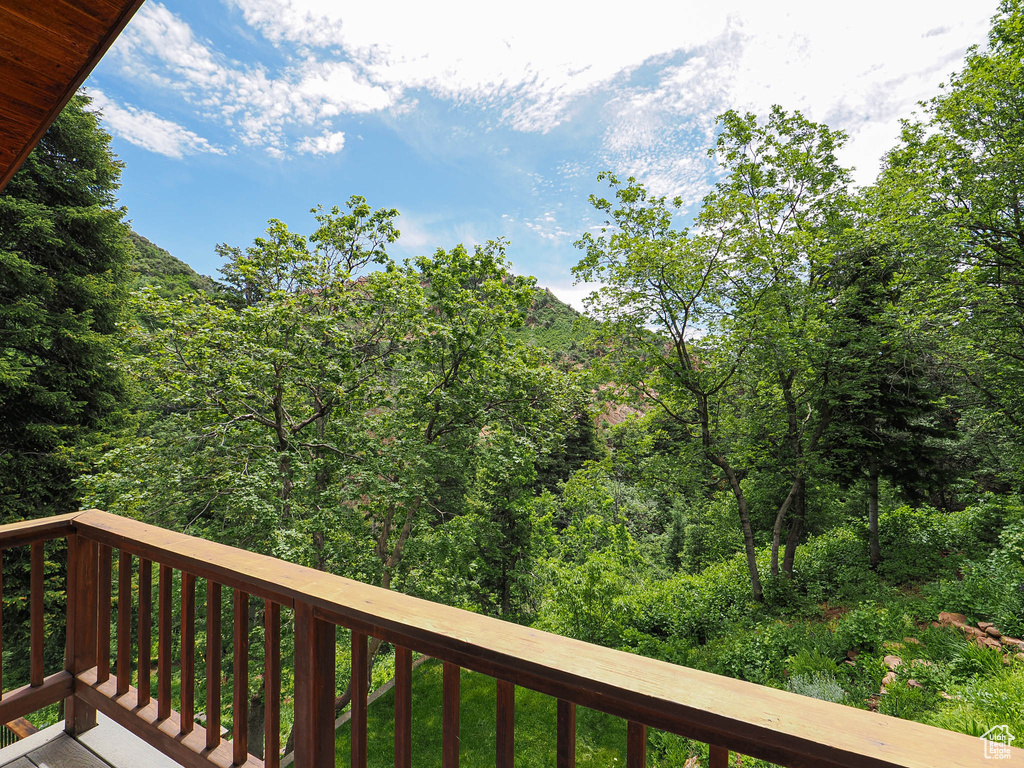 Balcony with a wooded view