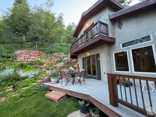 Wooden deck featuring french doors