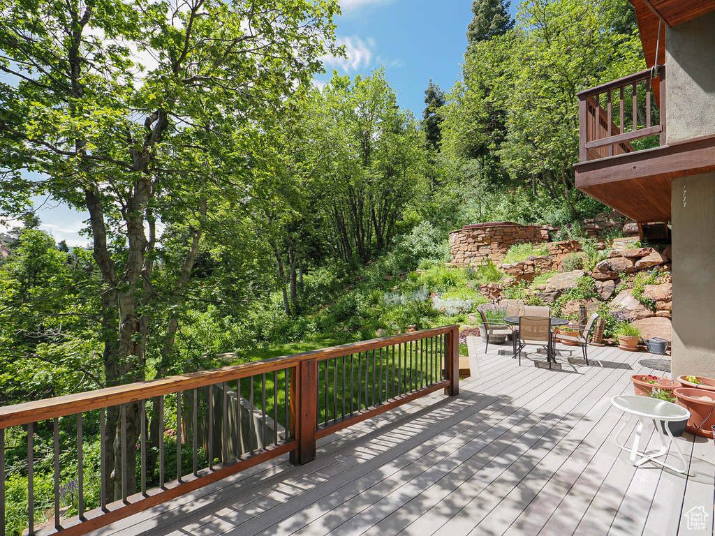 Wooden deck with outdoor dining area