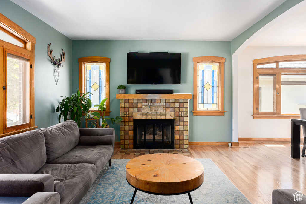 Living room featuring healthy amount of natural light and wood finished floors