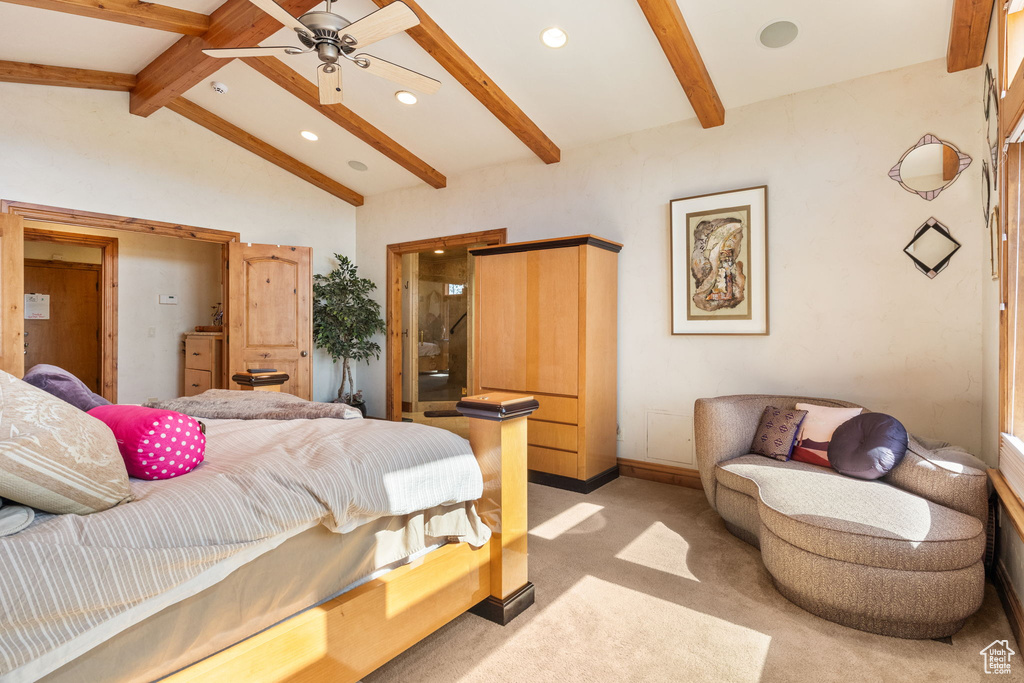 Bedroom featuring light colored carpet and recessed lighting