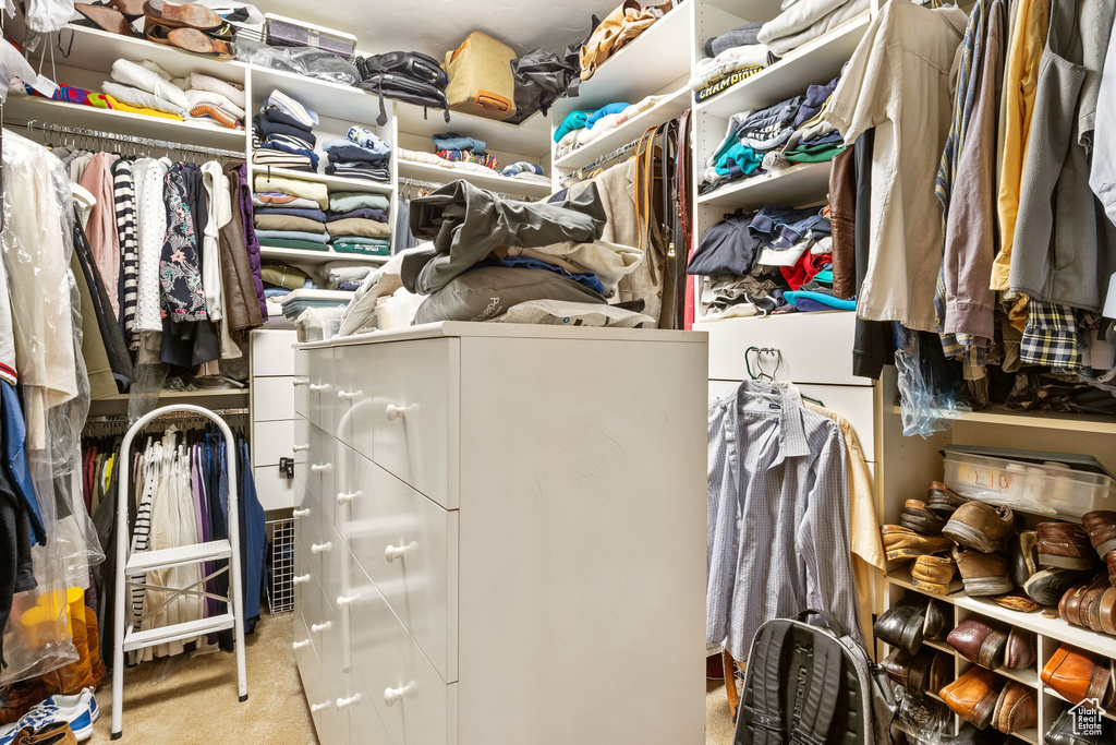 Walk in closet featuring carpet flooring