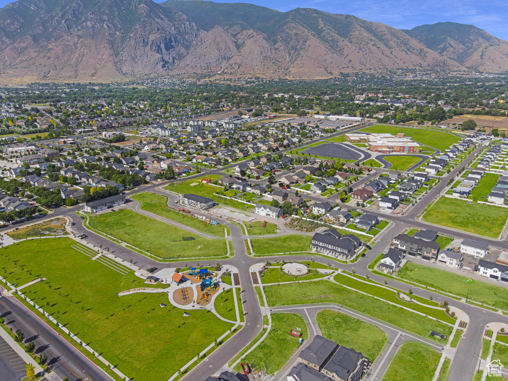 Aerial overview of property\\\\\\\'s location with a mountain backdrop