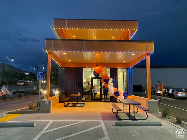 View of patio at night