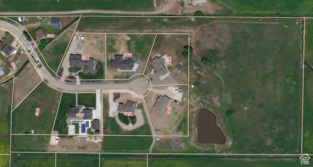 Aerial overview of property's location featuring property parcel outlined