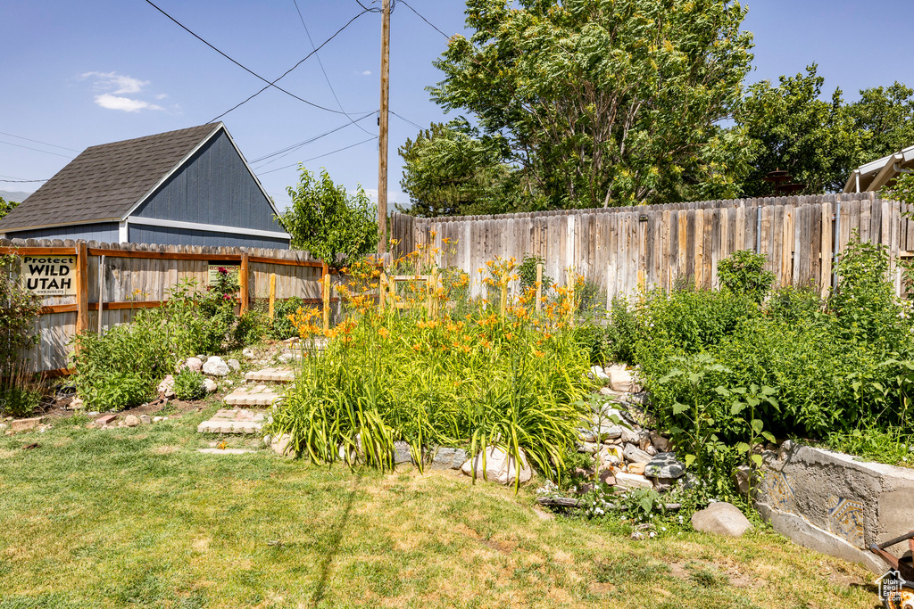 View of fenced backyard