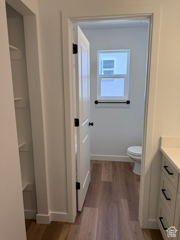 Bathroom with vanity and wood finished floors